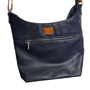 Roots Navy Blue and Tan Vegan Crossbody Bag